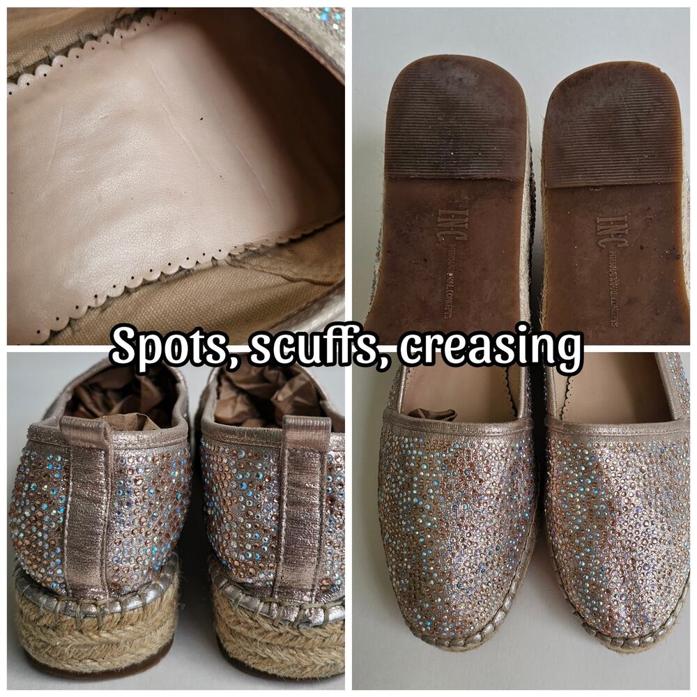 INC Espadrille Flats Rhinestone Caleyy Size 9 Metallic Tan Sparkle Slip On Shoes - Picture 8 of 12